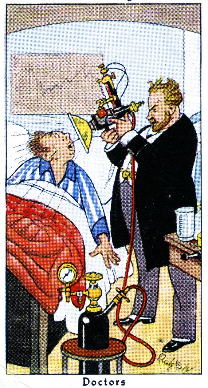 Bir hastayı ultraviyole ışınlarıyla tedavi eden doktor, 1936 by René Bull