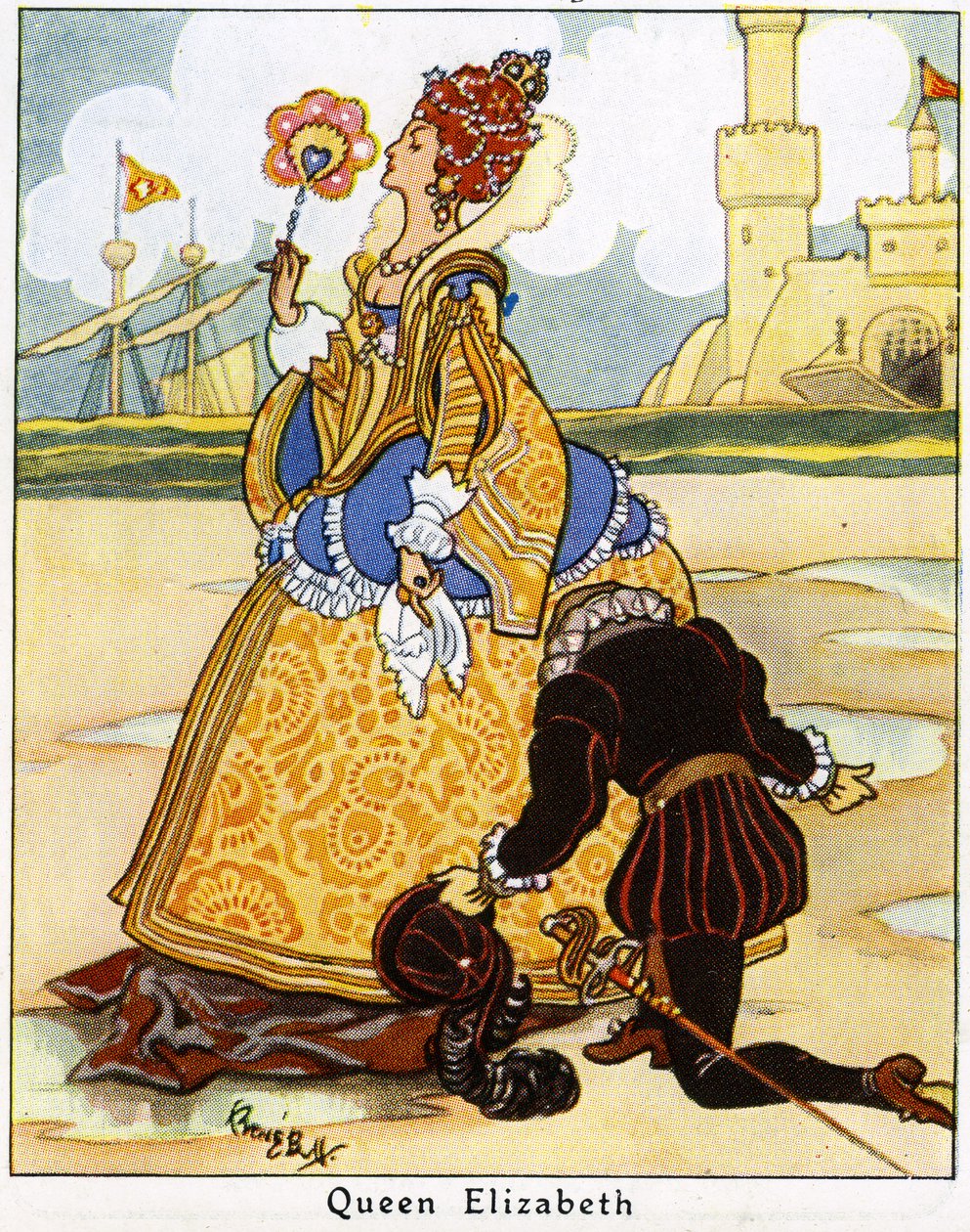 Sir Walter Raleigh, bir su birikintisi üzerinde yürümek için Kraliçe I. Elizabeth