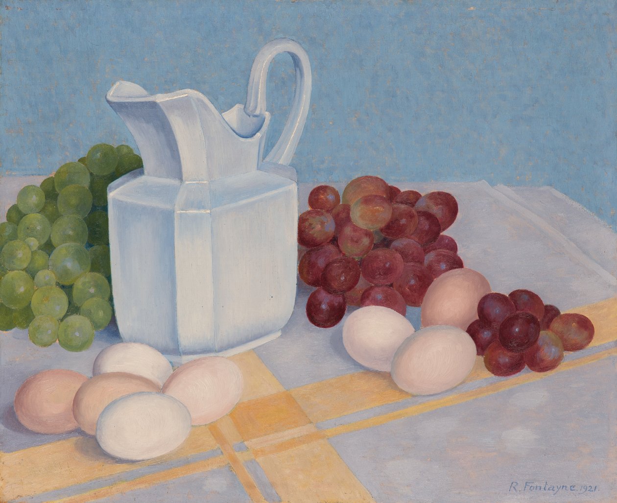 Sürahi, üzüm ve yumurta by René Fontayne