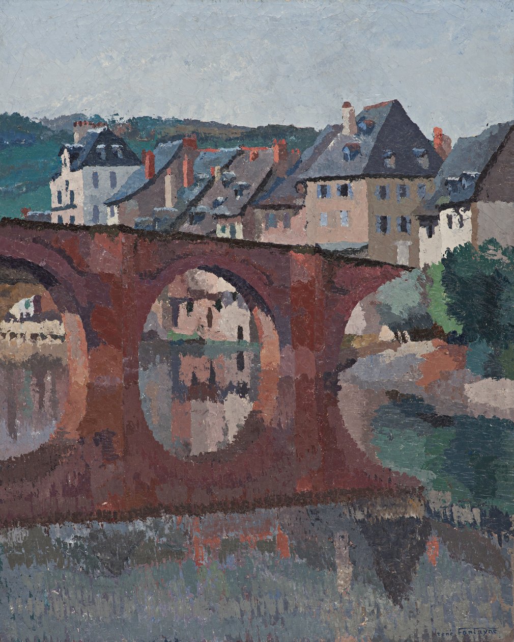 Espalion, Aveyron'daki Lot'taki köprünün yansıması by René Fontayne