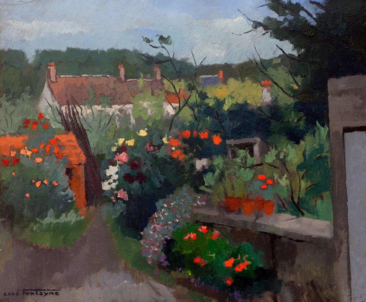 Souppes-sur-Loing'deki Bahçeler, Seine-et-Marne (karton üzerine yağlı boya) by René Fontayne