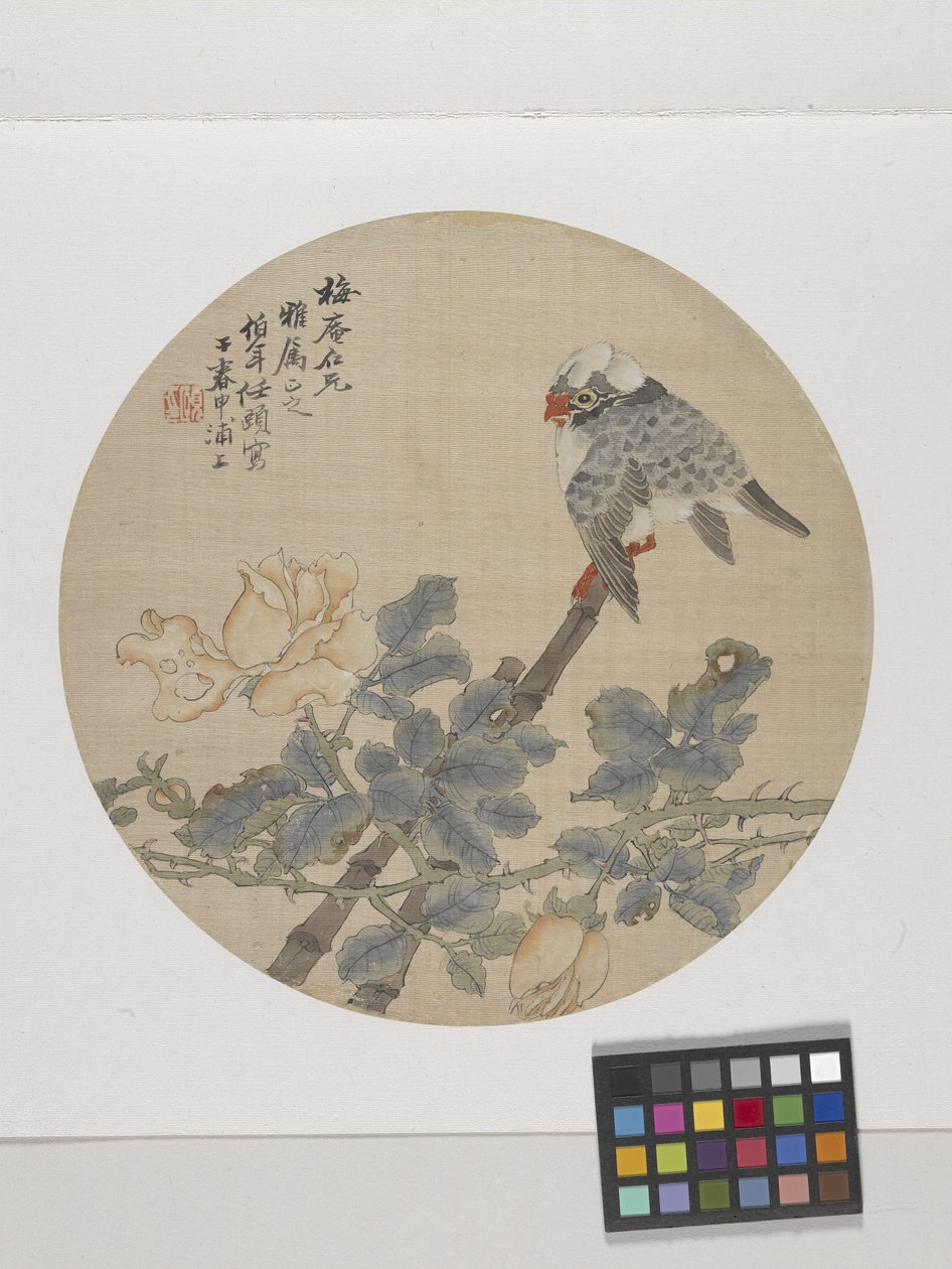 Çiçek ve Kuş (kağıt üzerine mürekkep ve renkler) by Ren Yi (1840 96)