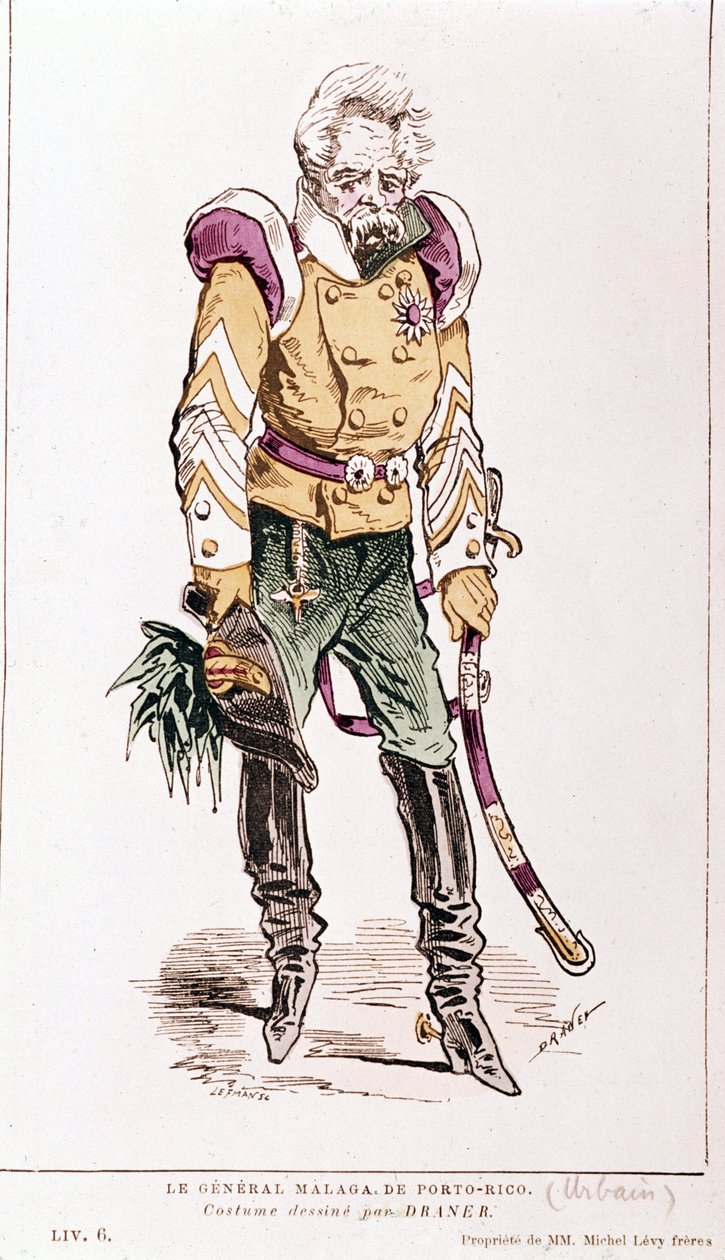 Jacques Offenbach: “Paris yaşamı”. Porto Rikolu General Malaga, Draner kostümü. 1866. by Renard Jules Draner