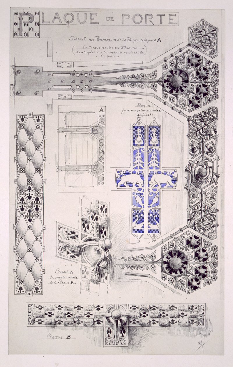 Kapı süsü tasarımı, Gustave Geffroy (1855-1926) tarafından 'Esquisses Dekoratifs par Rene Binet'ten by Rene Binet