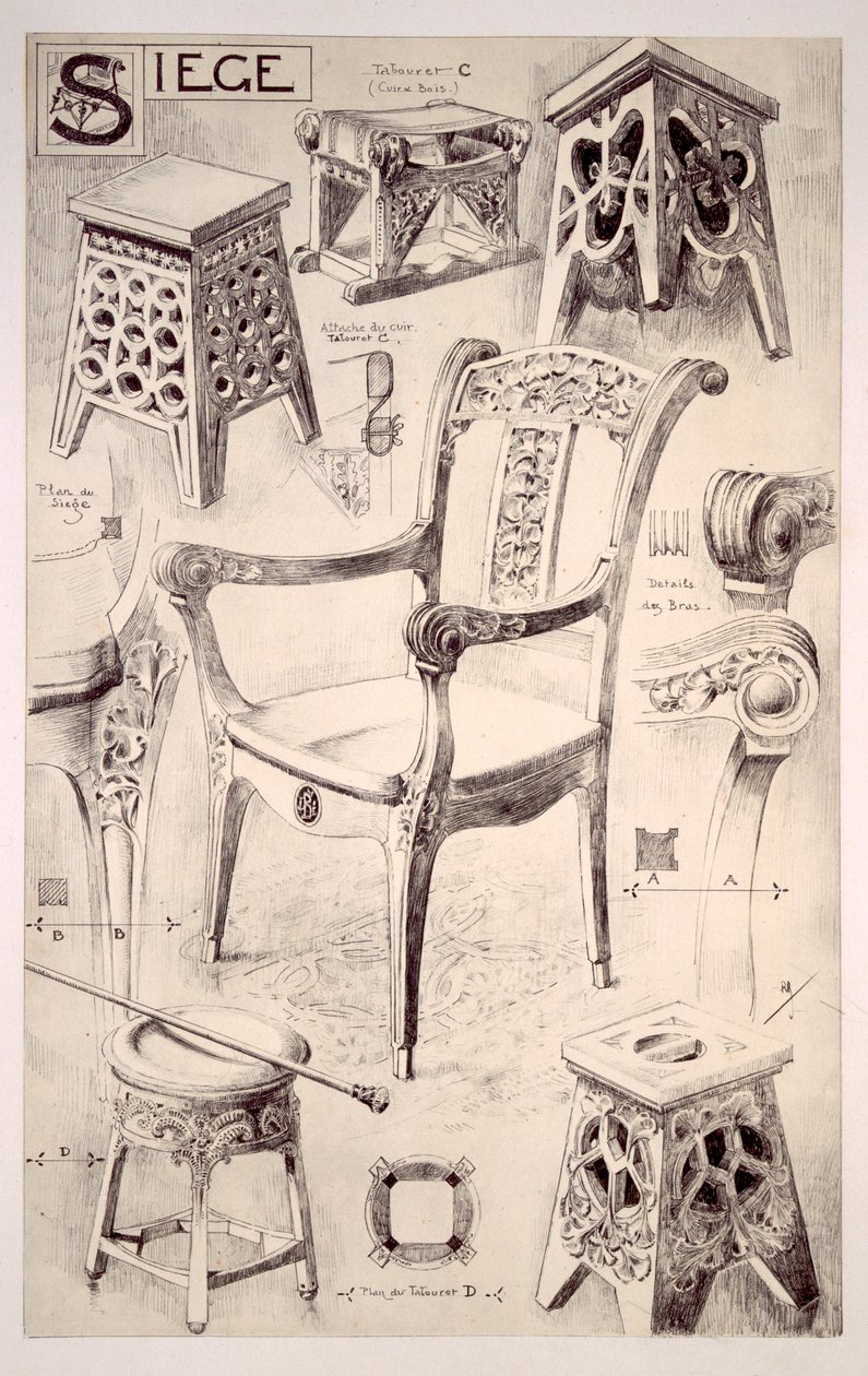 Sandalyeler ve tabureler için tasarımlar by Rene Binet