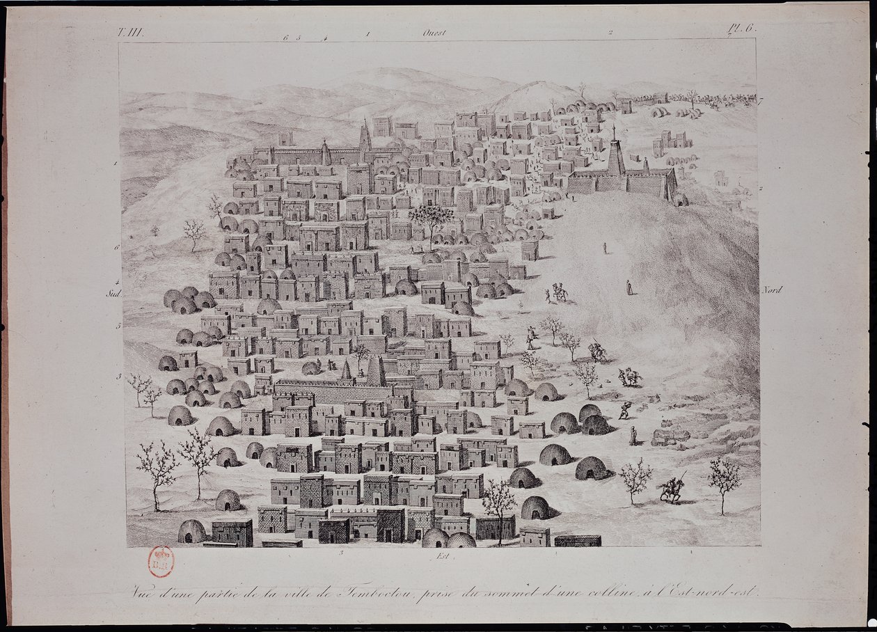 Timbuktu kasabasının bir tepeden görünümü, 