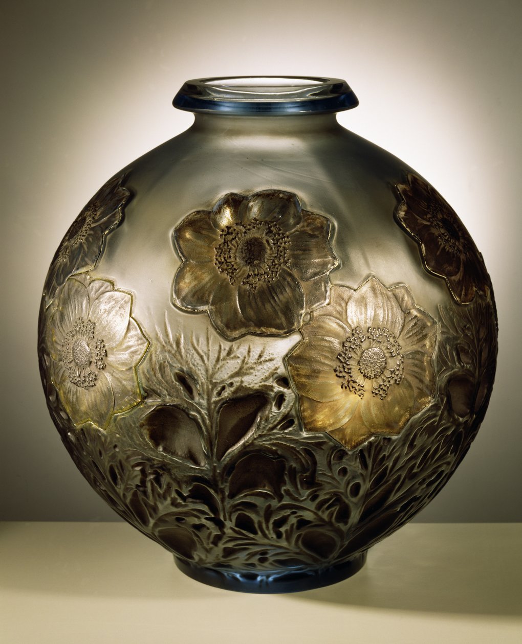 Anemones Vase, 1913 (pale blue and frosted glass) by Rene Jules Lalique