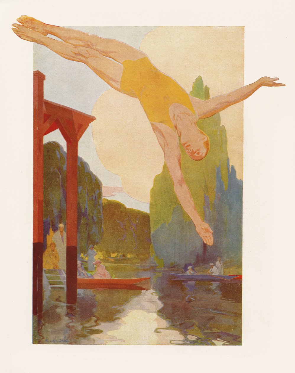 River Diver, 1920 (renkli gravür) by Rene Lelong