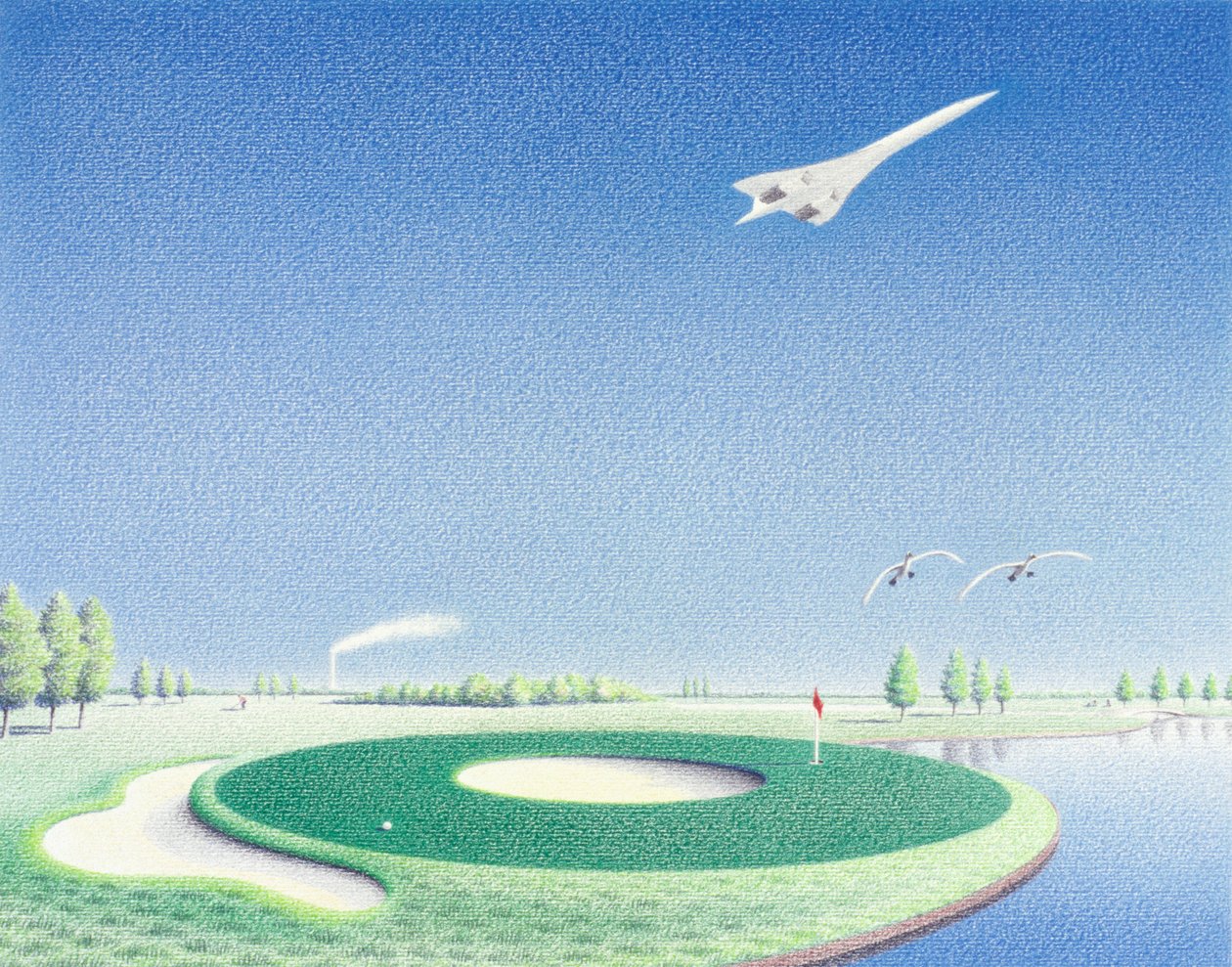 Çember, 2000, Kağıt üzerine renkli karakalem by Rene Boin