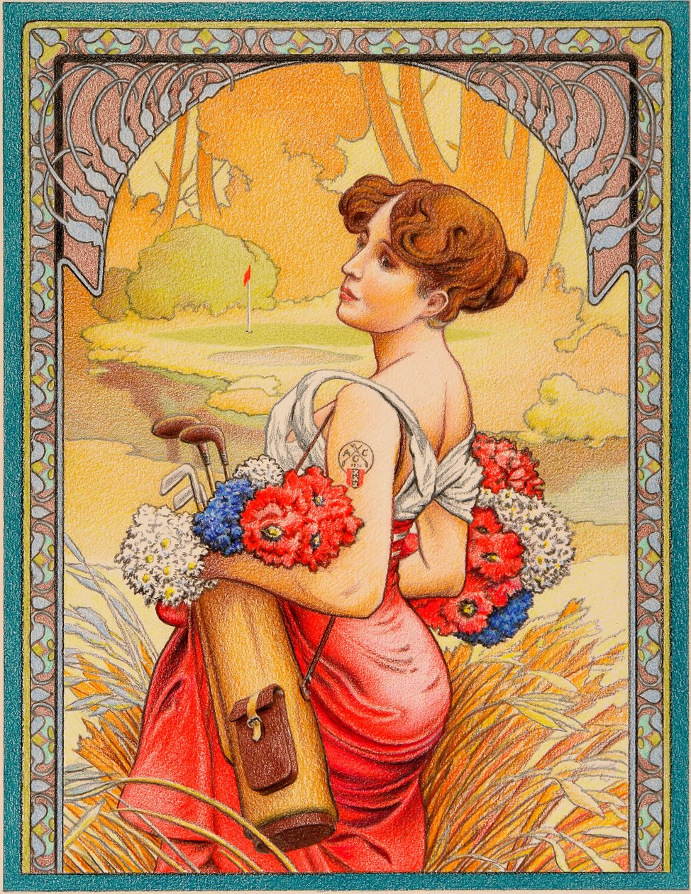 MUCHA-Golf, 2022, Kağıt üzerine renkli karakalem by Rene Boin