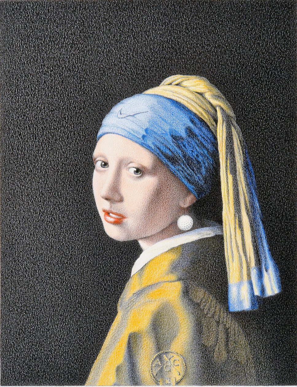 VERMEER-Golf, 2018, Kağıt üzerine renkli karakalem by Rene Boin