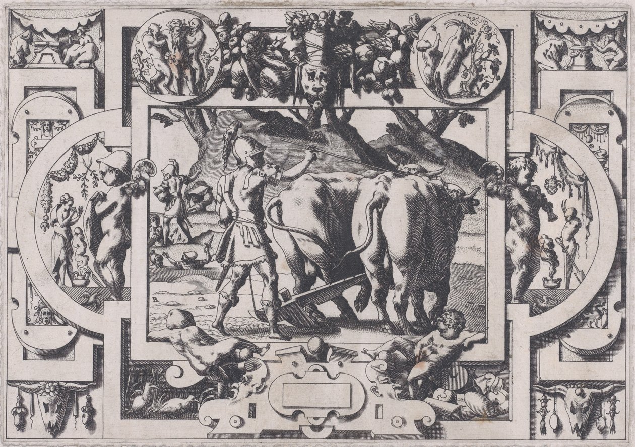 Jason Ejderhanın Dişlerini Sows Jason onları evcilleştirir ve zincirler ve f..., 1563. by Rene Boyvin