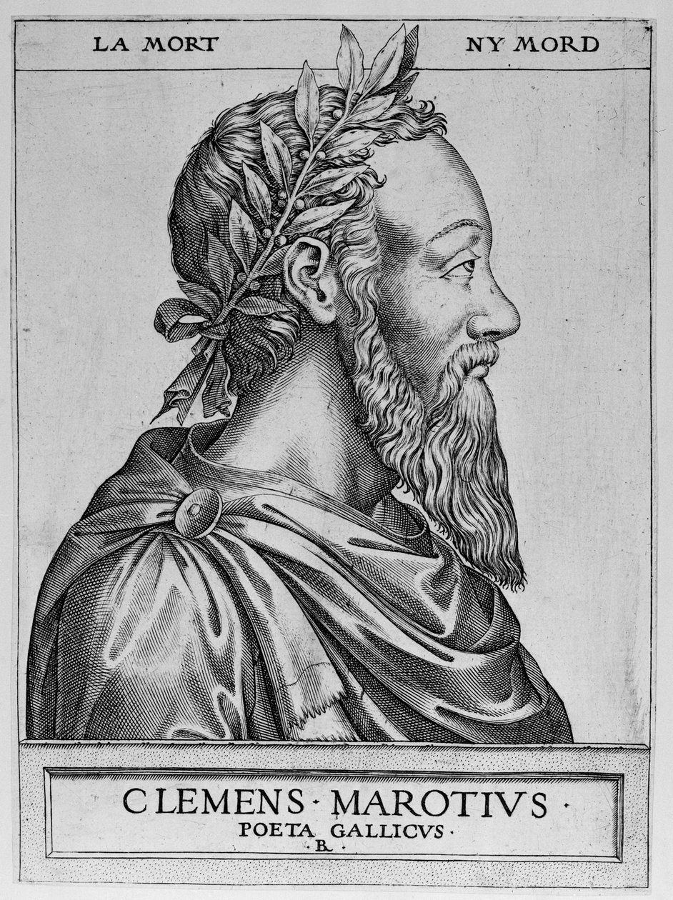 Clement des Marets'in Marot (1496-1544), Fransız şair olarak adlandırılan portresi - Clement Marotius poeta gallicus, Rene Boyvin tarafından 1576 gravürü - by Rene Boyvin