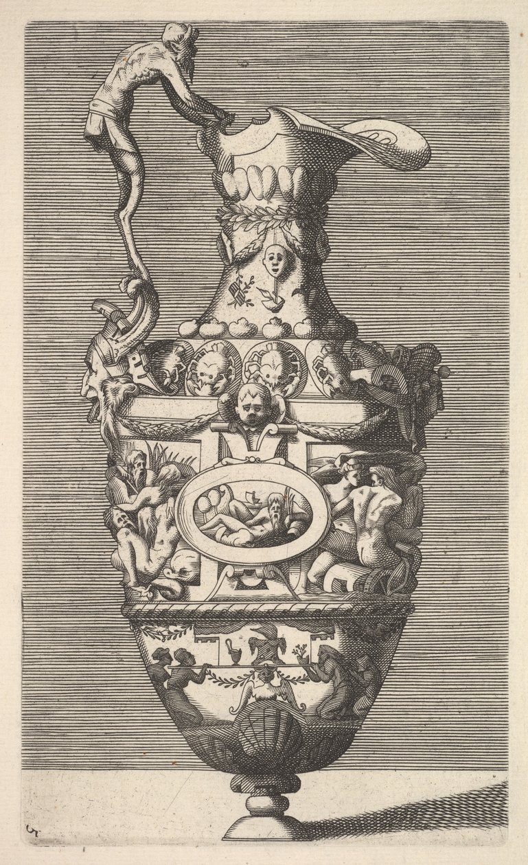 Oval Madalyonda Nehir Tanrısı ile Vazo, 17. yüzyıl. by Rene Boyvin