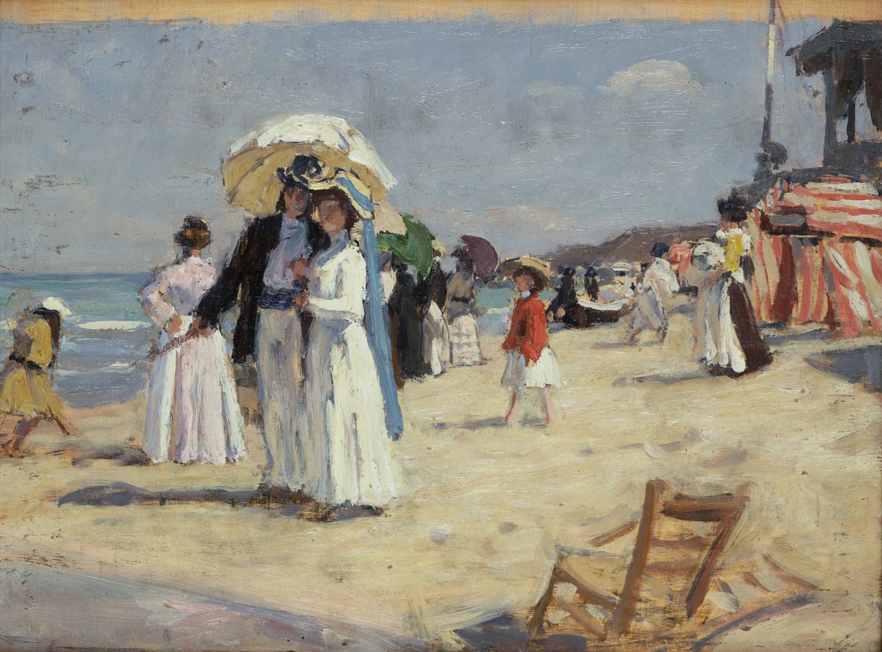 Cabourg Sahilinde Çift (tuval üzerine yağlı boya) by René François Xavier Prinet
