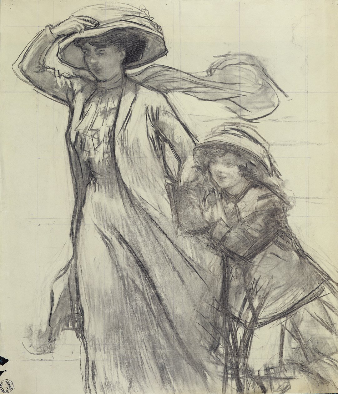 'Bir Rüzgar Rüzgarı' için çalışma (kağıt üzerine kalem) by René François Xavier Prinet