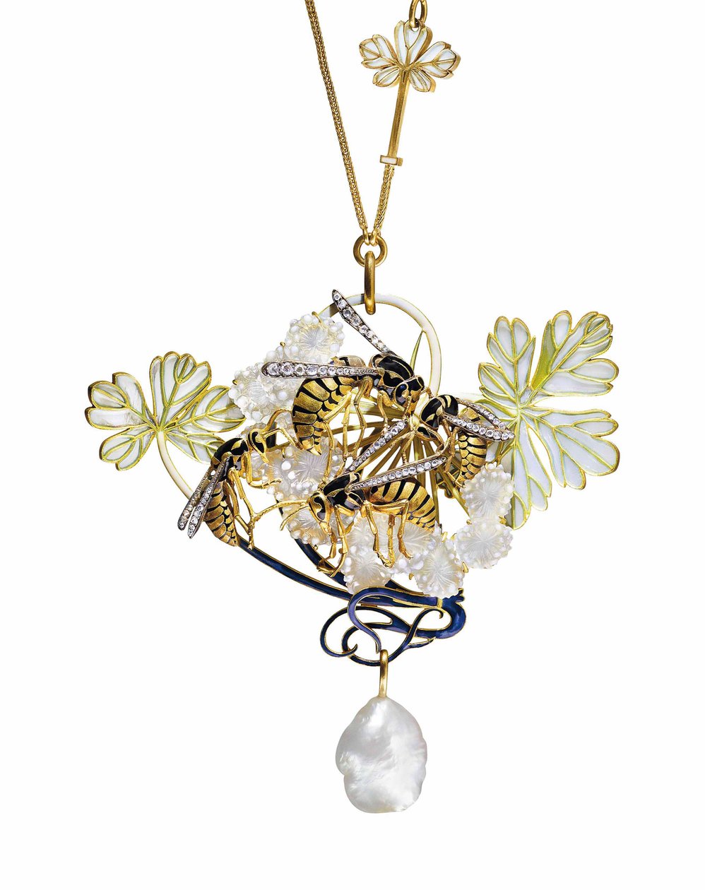 Art Nouveau Mineli, Pırlanta ve İnci Kolye by Rene Jules Lalique