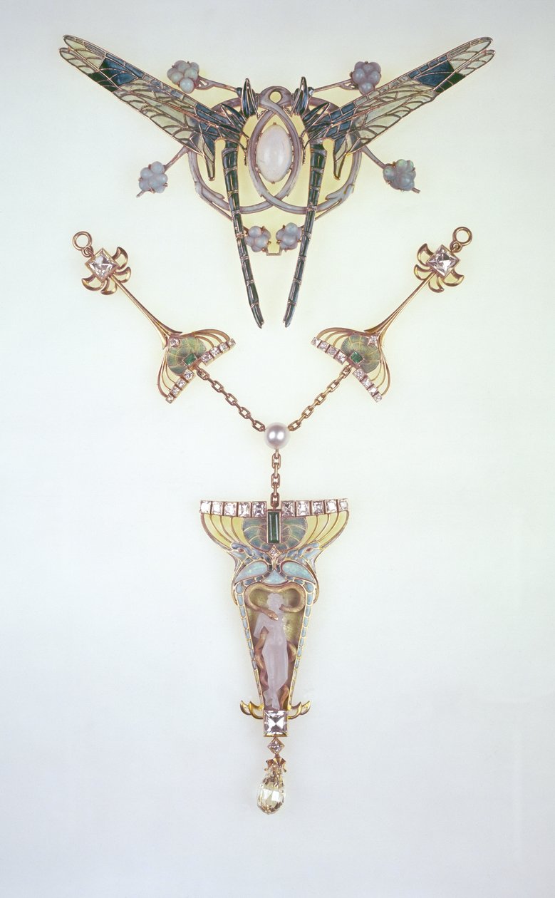 Lalique tarafından saç süsü ve Philippe Wolfers tarafından kolye (1858-1929) by Rene Jules Lalique