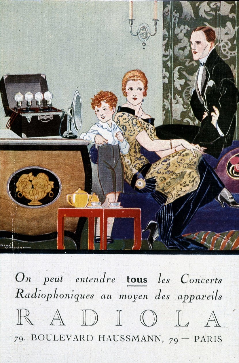 Radyo Radyo Radyo Reklam Kartpostalı (TSF): “” Radiola cihazları kullanılarak tüm radyo konserleri dinlenebilir”. SD. 1919 dolaylarında. Çizim Rene Vincent, diğer adıyla Rene Mael (1879-1936). by Rene Vincent