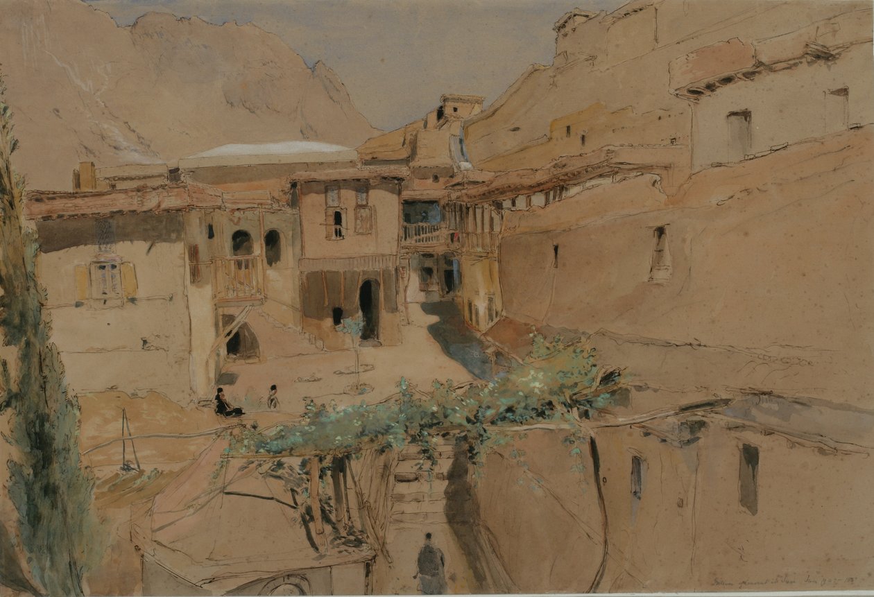 Bir Manastırın İçi, Sina Dağı, 1841 (kağıt üzerine wc, kalem, guaj boya) by Rev. Edward Thomas Daniell