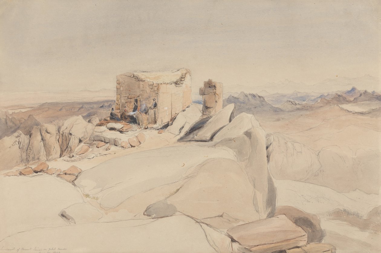 Sina Dağı Zirvesi veya Jebel Musa, 1840 (wc, grafit ve bej dokuma kağıt üzerine gövde rengi) by Rev. Edward Thomas Daniell