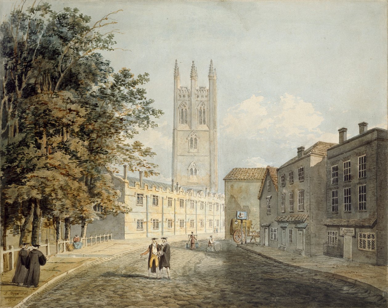 Magdalen Koleji ve High Street'in Doğu Yakası, Oxford, 1795 by Rev Robert Nixon