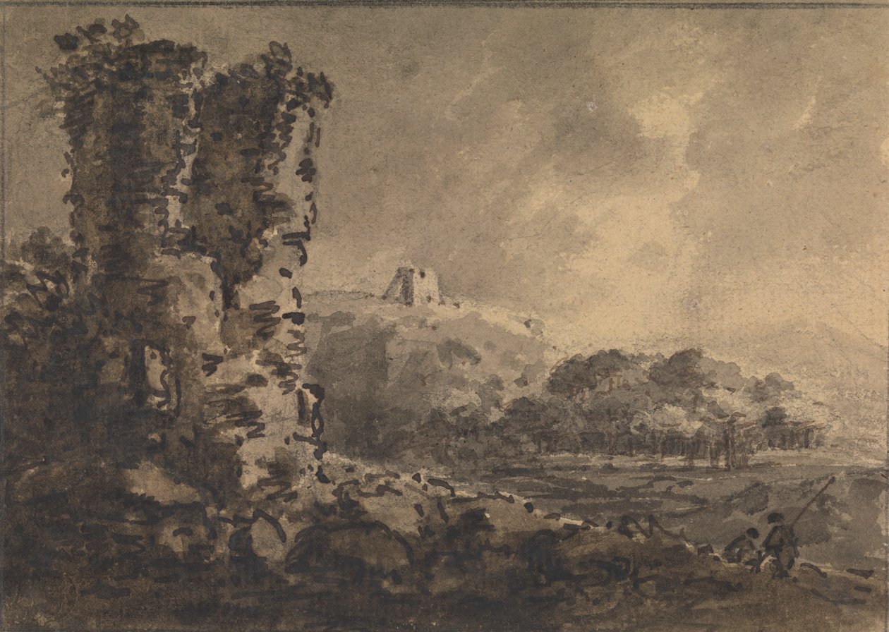Solda Harabe ile Klasik Manzara, Sağda İki Figür by Rev. William Gilpin