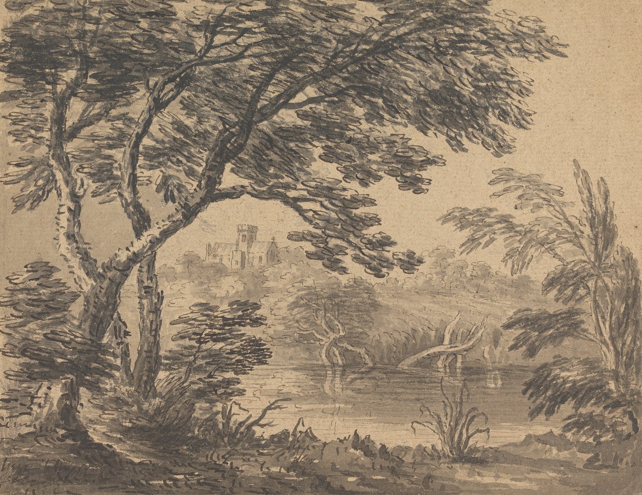 Arka Planda Kilise Olan Manzara by Rev. William Gilpin