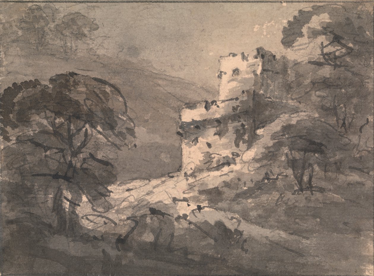Sağda Yıkık Kale Manzarası by Rev. William Gilpin