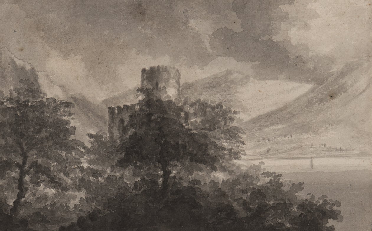 Wooded Lakeland Kalesi: capriccio, 1804 (kağıt üzerinde fırça ve tek renkli yıkama) by Rev. William Gilpin