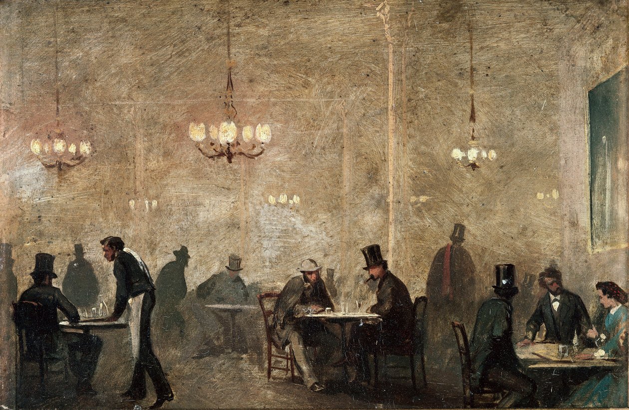 Kafe, ç. 1860-65 (teneke üzerine yağ) by Ricardo Balaca y Canseco