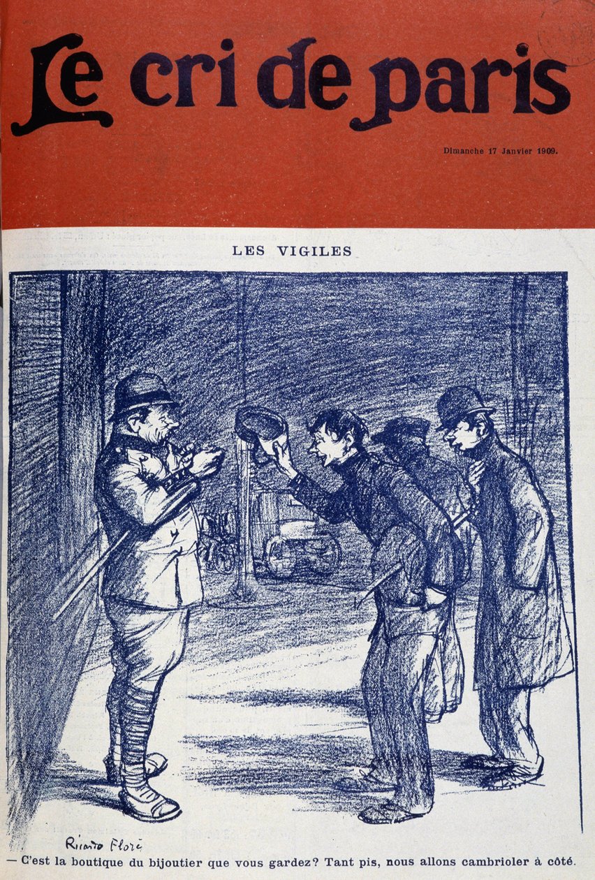 Gece nöbeti ve hırsızlar, Ricardo Flore - 17/01/1909 tarihli “The Cree of Paris””. by Ricardo Flores