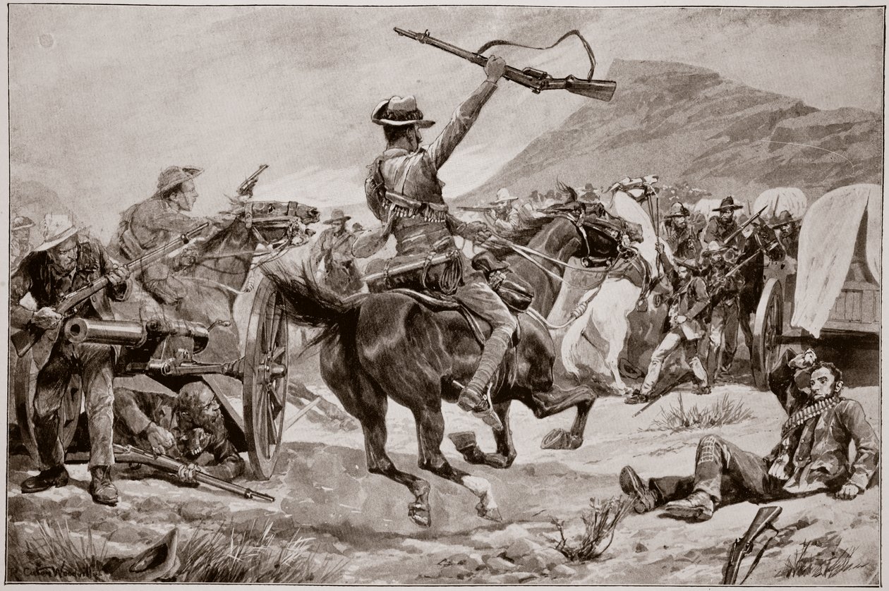 Bushmen ve Yeni Zelandalıların, Klerksdorp yakınlarında Boer silahlarıyla suçlaması, 24 Mart 1901 by Richard Caton Woodville junior