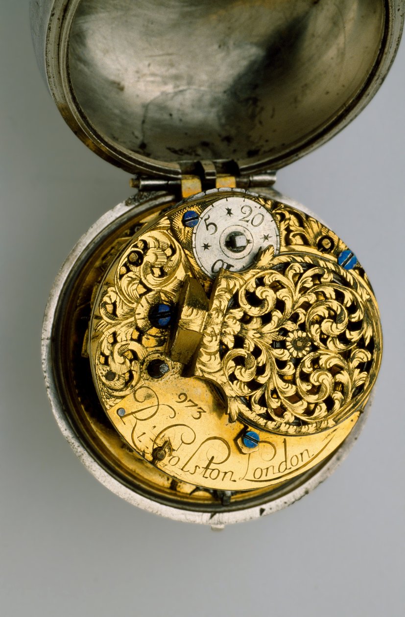Çift kasalı kenar saatin içi, c.1685 (gümüş ve pirinç) by Richard Colston