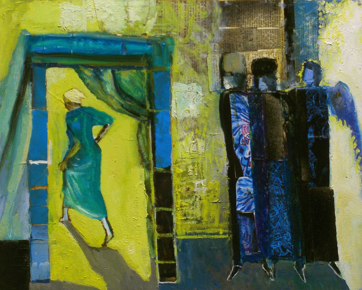 Sarah ve Üç Melek, 1998 (tuval üzerine yağlı boya ve kolaj) by Richard Contemporary Artist Mcbee