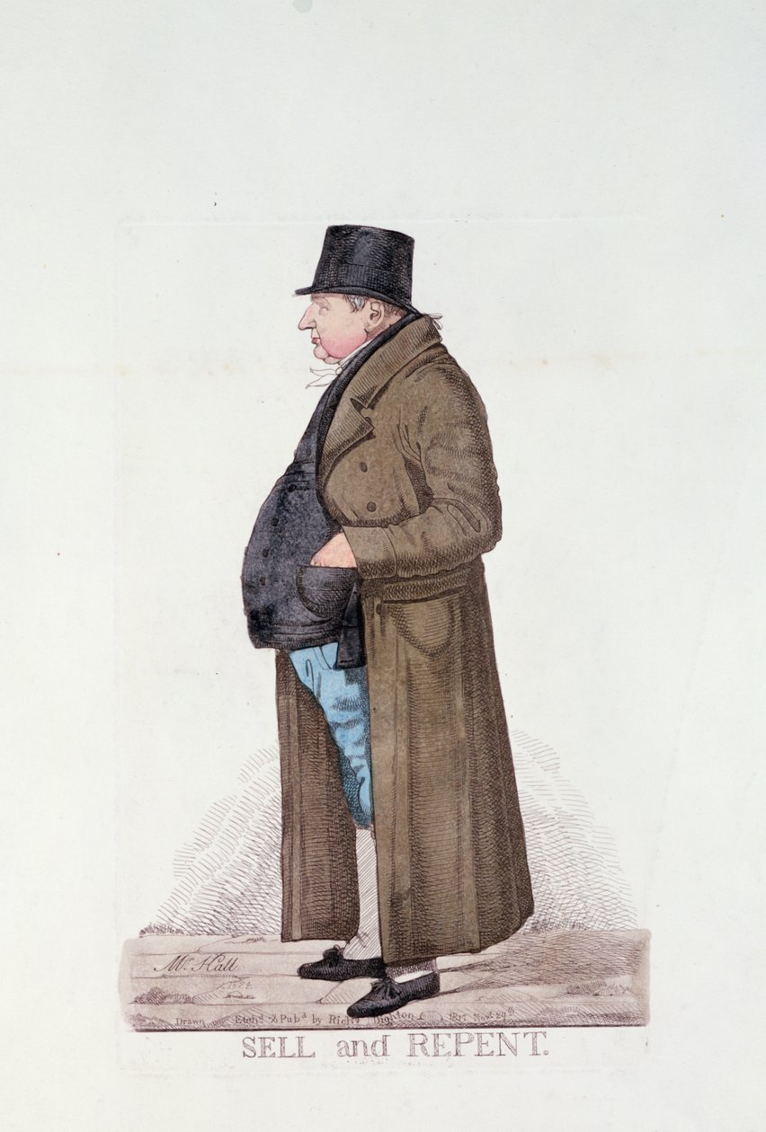 Sat ve Tövbe, 1817 (renkli gravür) by Richard Dighton