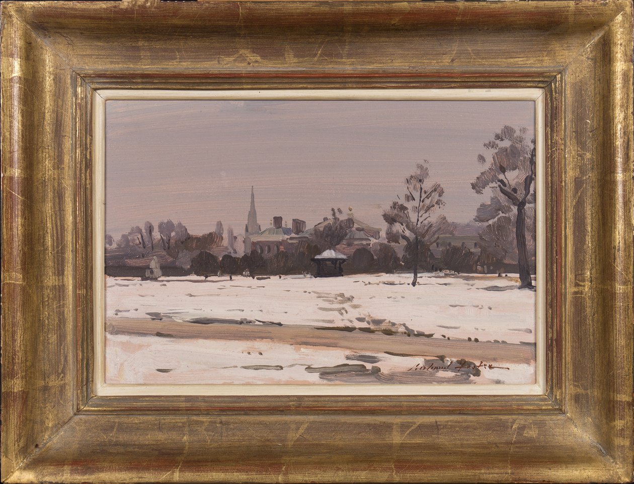 Kış Alacakaranlığı: Kensington Sarayı, 1991 (kart üzeri yağlı boya) by Richard Foster