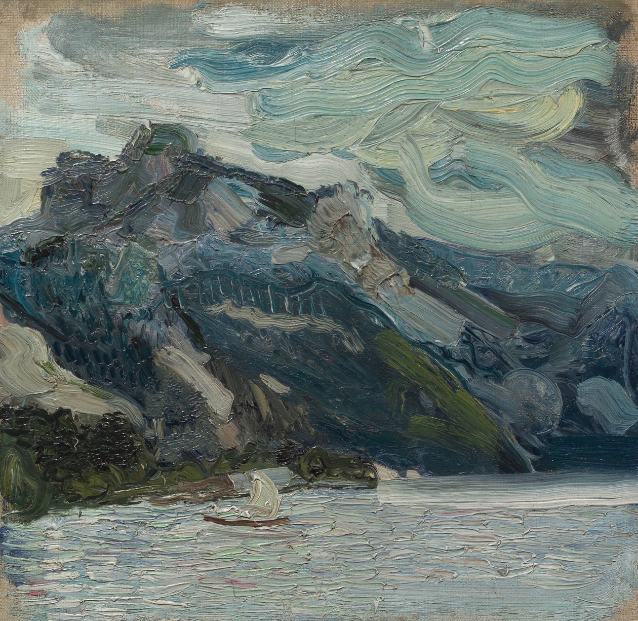 Dağda Uyuyan Yunan Kadınla Traun Gölü by Richard Gerstl