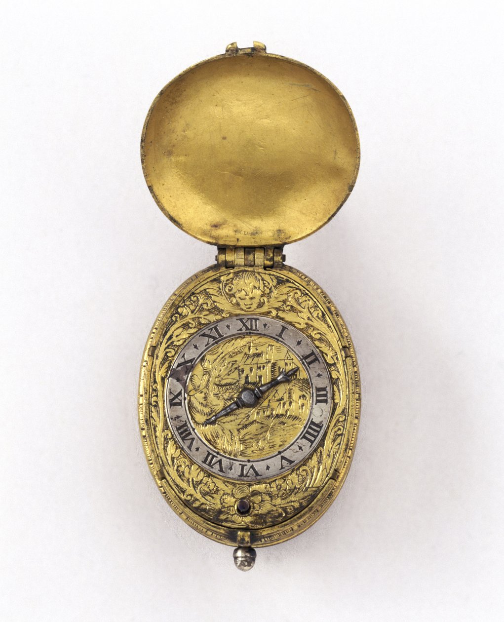 Oval kenar eşapman saati, c.1630 (gümüş ve yaldızlı metal) by Richard Jackson