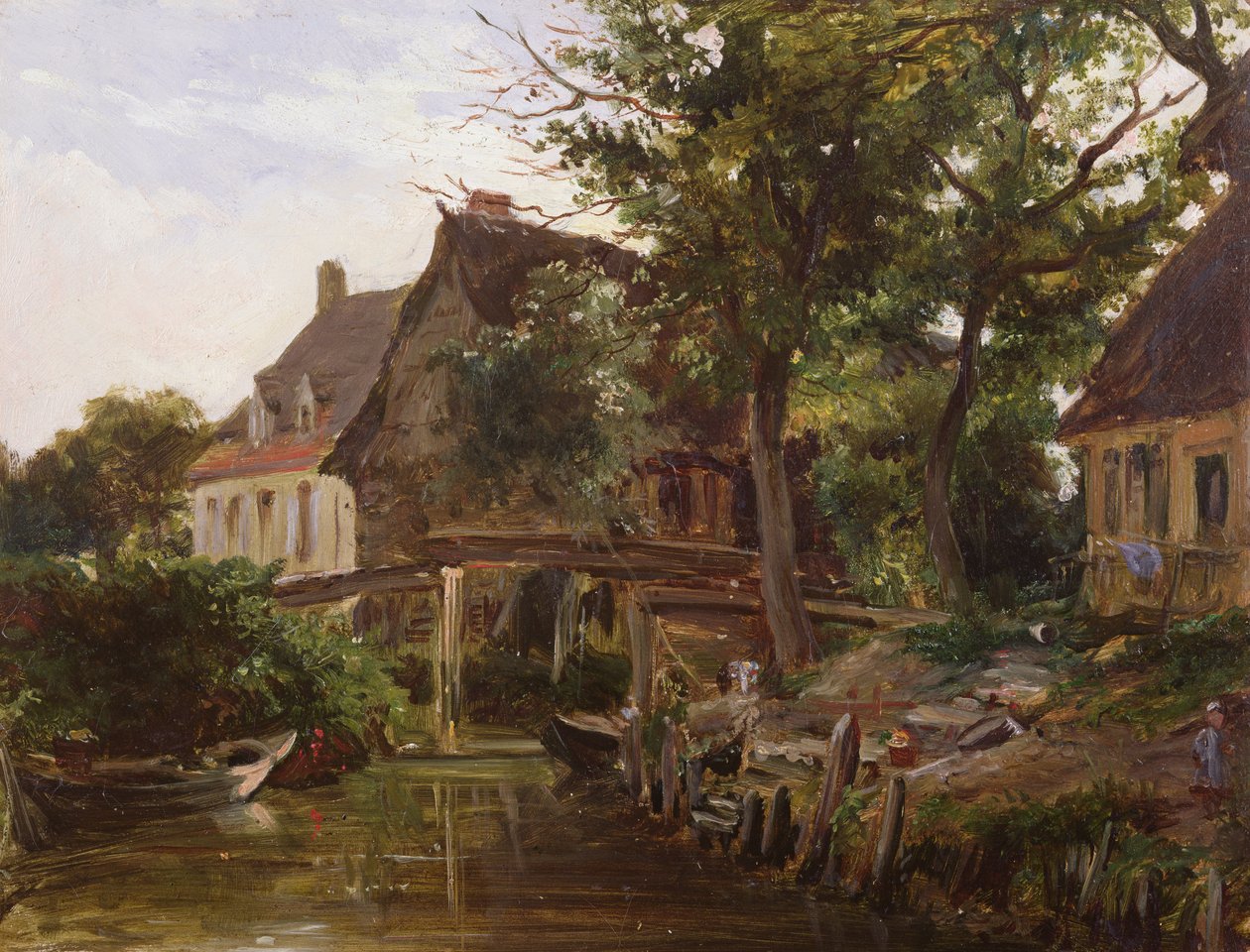 Dere kenarındaki evler, 1824 dolayları by Richard Parkes Bonington