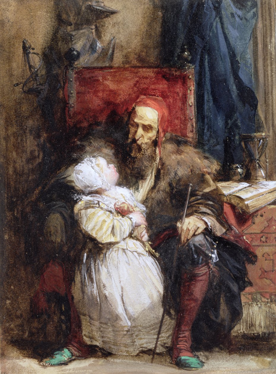 Yaşlı adam ve çocuk, c.1827 (kağıt üzerinde wc) by Richard Parkes Bonington
