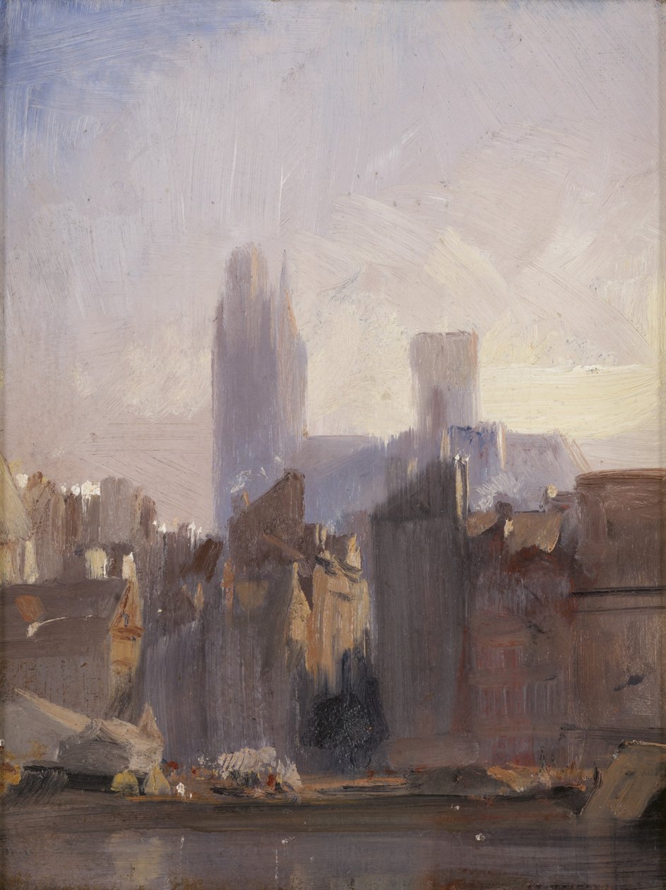 Rouen Katedrali, Gündoğumu, 1825 (değirmen tahtasında yağ) by Richard Parkes Bonington