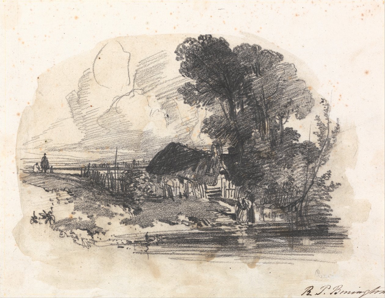 Ağaçlar ve Nehir Kenarında Bir Kulübe by Richard Parkes Bonington