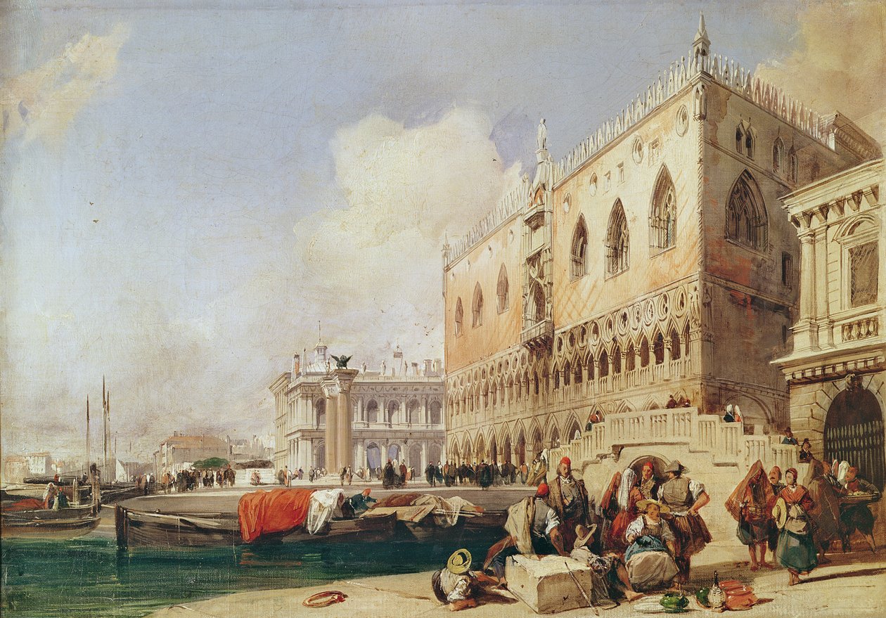 Venedik manzarası. Riva degli Schiavoni ve Doge Sarayı by Richard Parkes Bonington