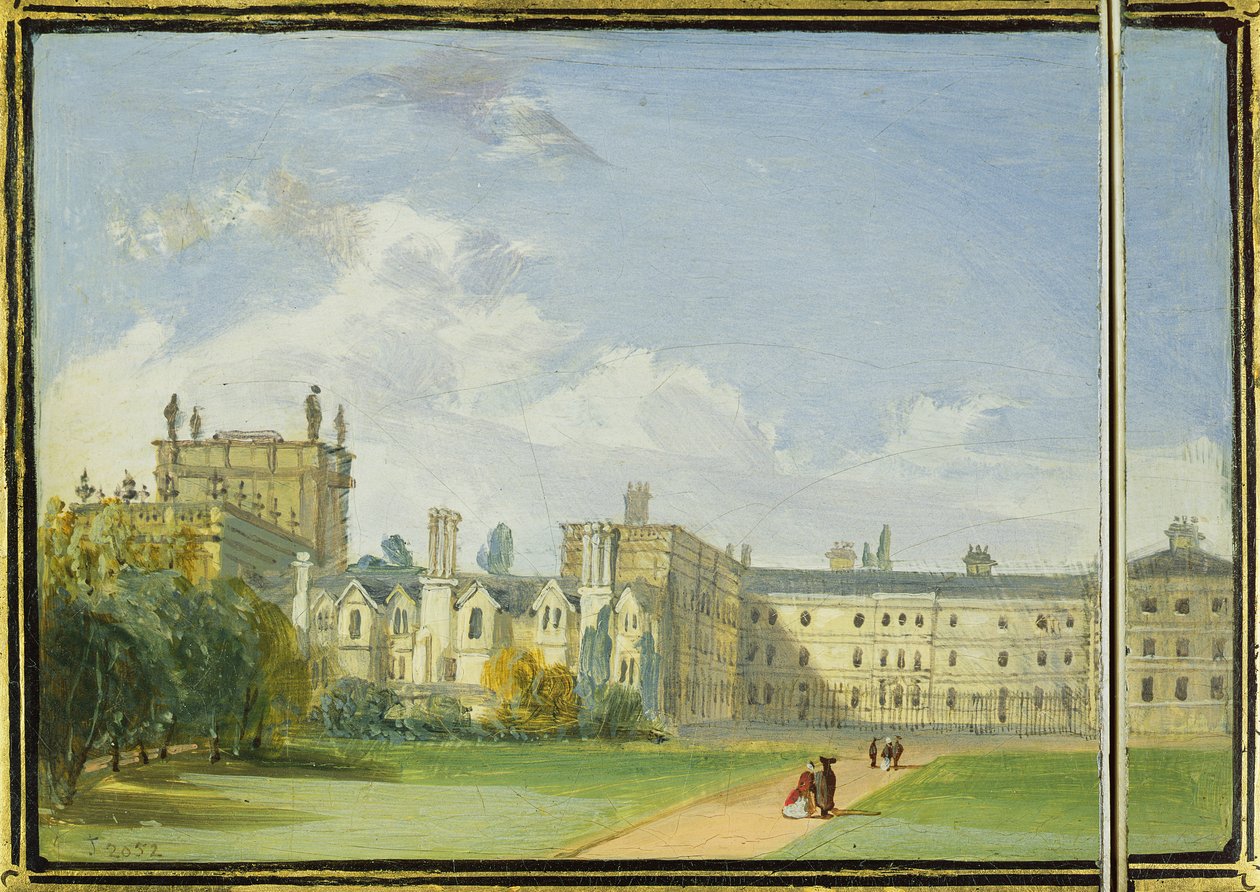 Trinity College Gardens, Oxford'un arkadan görünümüyle boyanmış Viktorya dönemine ait kart kutusu (kağıt mache) by Richard Phene and Benjamin W. Spiers