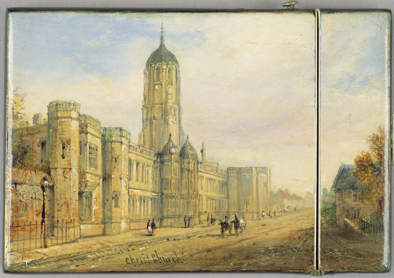 Christ Church, Oxford ve Tom Tower (kağıt mache) sahneli Viktorya dönemi kart kutusu by Richard Phene and Benjamin W. Spiers