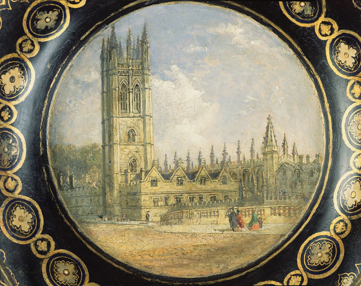 Magdalen College, Oxford (kağıt hamuru) ile süslenmiş Viktorya dönemi kart tepsisi by Richard Phene and Benjamin W. Spiers