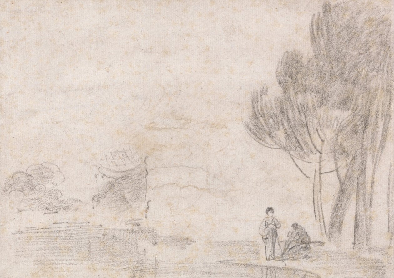 Yıkık Minerva Tapınağı, Nehir Kıyısında İki Figür by Richard Wilson