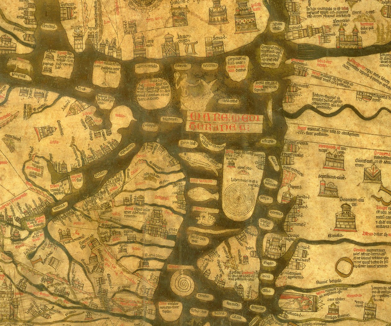 Mappa Mundi'den Akdeniz'in Detayı, 1290 dolayları by Richard of Haldingham fl.c.1260 1305 Richard of Haldingham fl.c.1260 1305