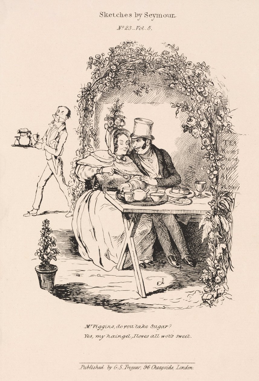 Bir kır çay salonunun bahçesinde flört sahnesi by John Pardon